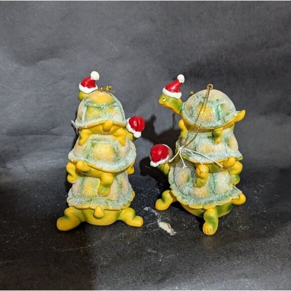 Glittery stacked Turtle Christmas Ornaments With Santa Hats - Set Of 2 - Picture 3 of 9